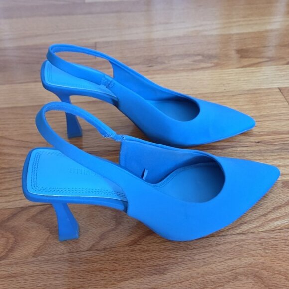 stradivarius Shoes - Stradivarius Cerulean Blue Sling Back Pumps